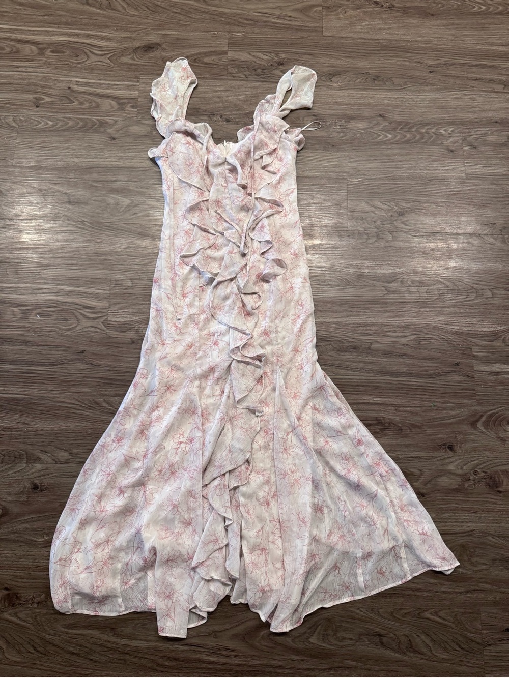 Storia Light Pink Floral Ruffle Maxi Dress